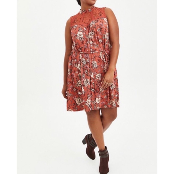 ๐ Soft Rust Floral Trapeze Mini Dress 2 2X NWT Torrid New! - Picture 6 of 8